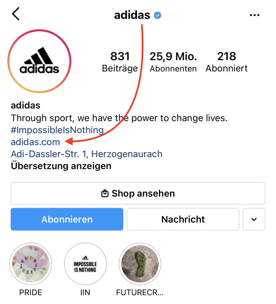 Optimiertes Instagram Profil von Adidas
